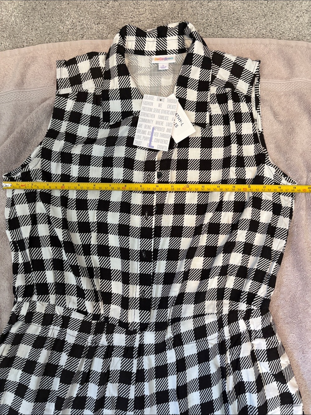 NWT LuLaRoe Black and White Kathy Gingham Sleeveless Jumpsuit - Size L - Picture 6 of 7